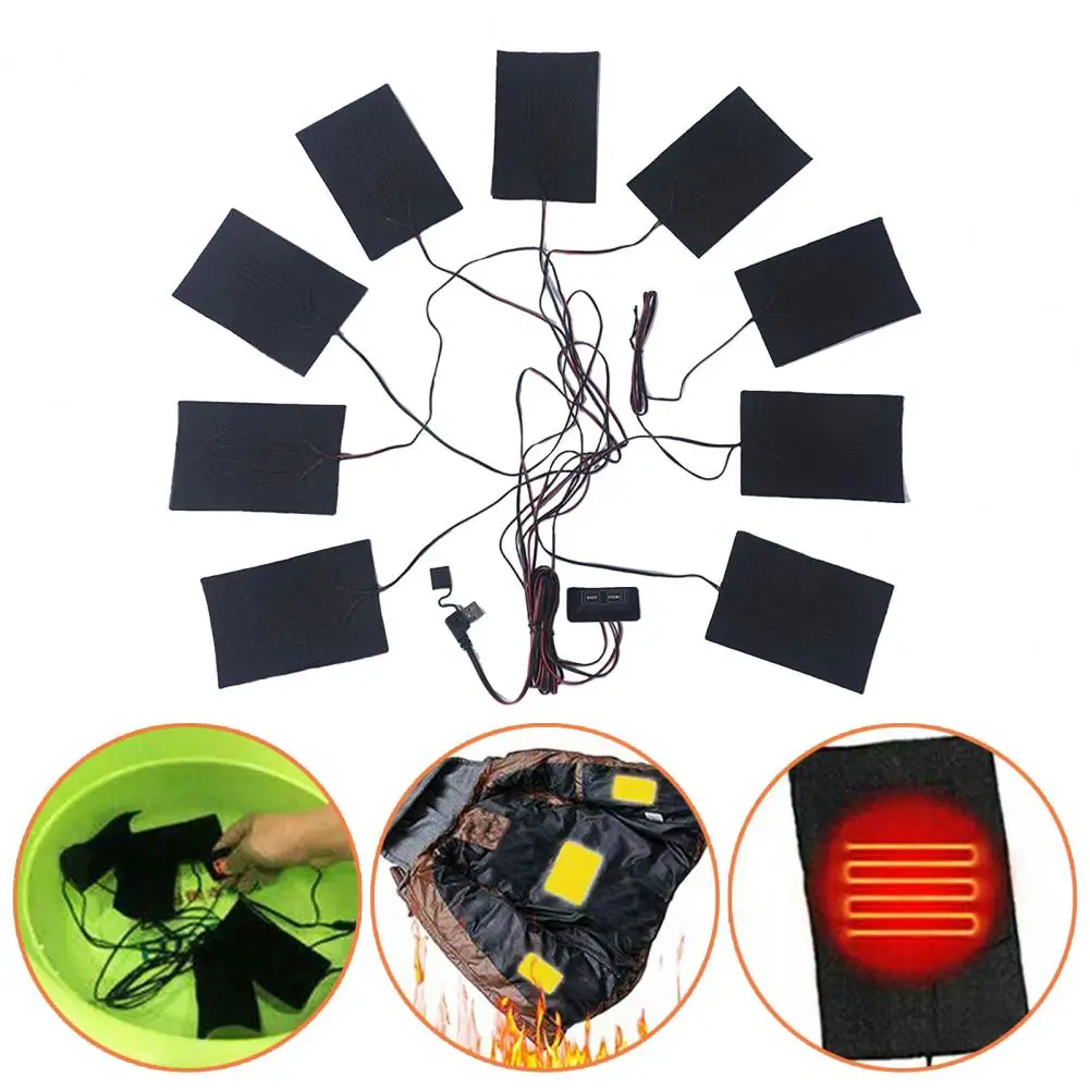 9 In 1 Heated Pad USB Clothes Heater Pad Adjustable Temperature Electric Heating Sheet Heating Warmer For Vest Jacket