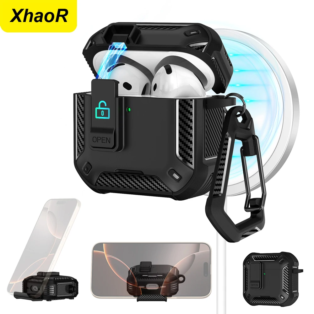 Magnetic Automatic Switch Shockproof Earphone Cover with Hook and Phone Holder Box