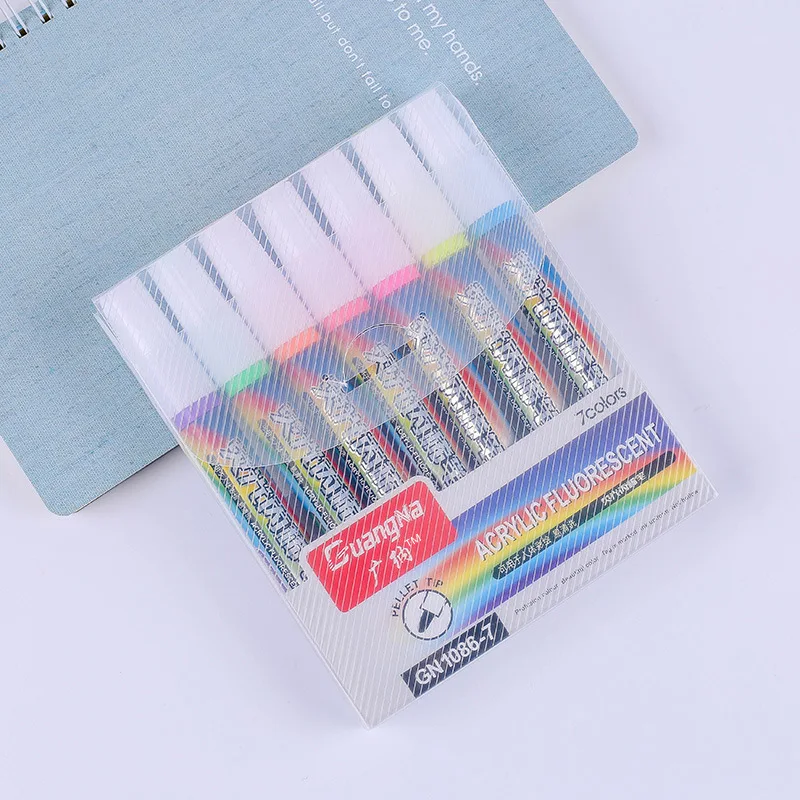 GuangNa 7pcs/Box Fluorescent Acrylic Marker Pen Colores Waterproof