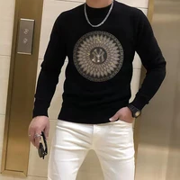 Men's Sweater Pullover  Winter New Fashion Rhinestone Printing Luxury Popular Homme Clothing Warm Streetwear Black Inner Garment 1