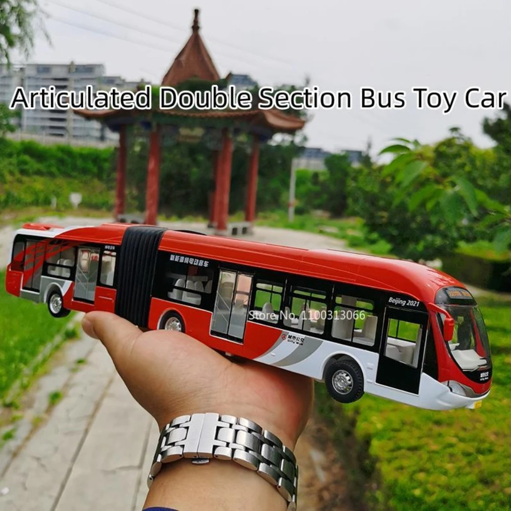 

1:32 Articulated Double Section Bus Toy Car Alloy Diecast Bus Model with Sound Light Pull Back Function Vehicle Toy for Boy Gift