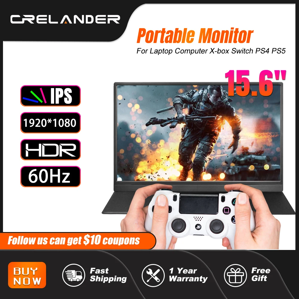 Monitor Portatile Crelander 15.6 Pollici 1920*1080 Ips Secondo Display Extender Per Computer Portatile Interruttore X-Box Ps4 Ps5