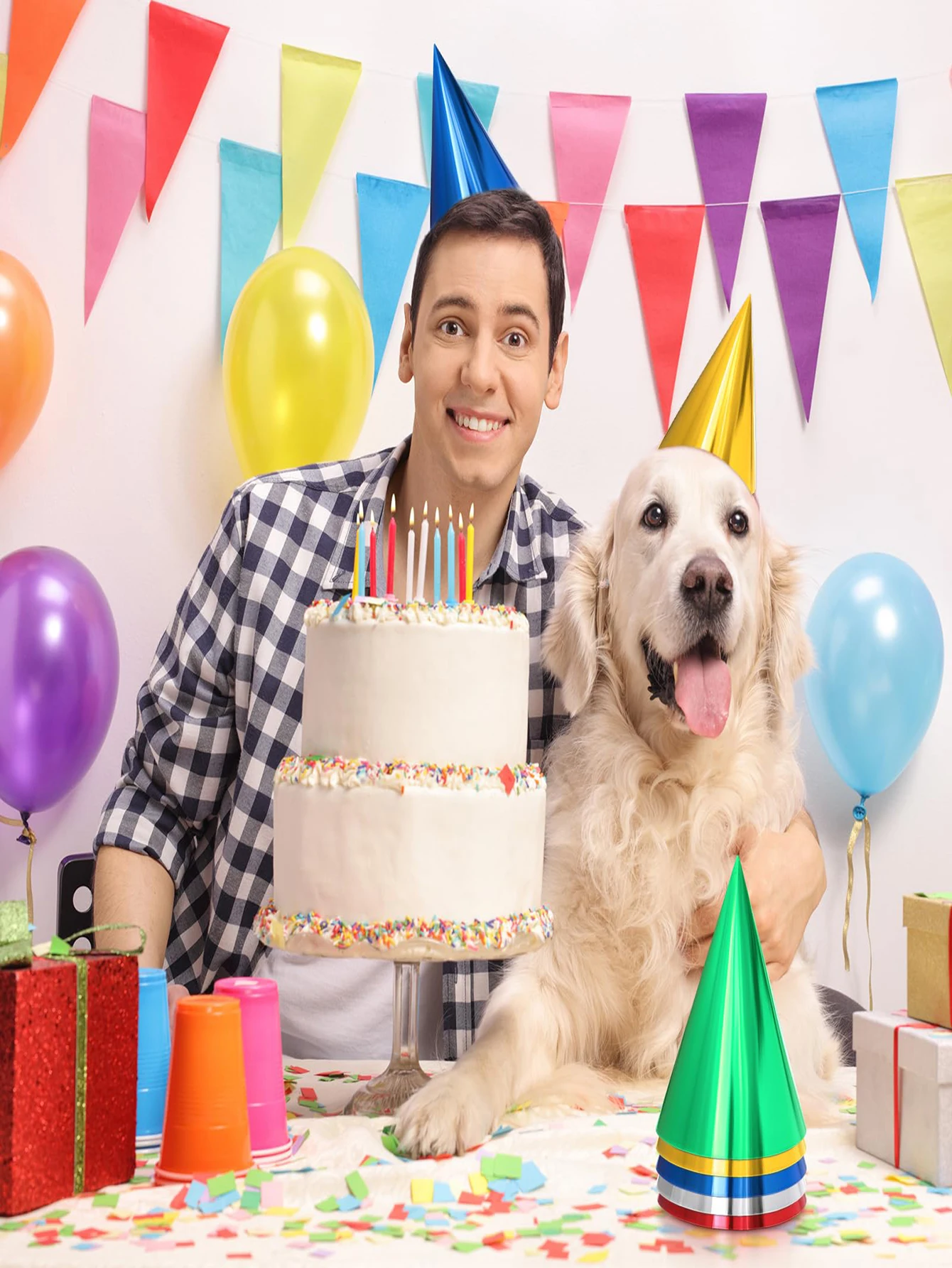 10 Stück bunte Partyhüte aus Metallpapier mit glänzenden reflektierenden Effekten, geeignet für Geburtstag, Weihnachten und Hochzeitsfeiern – Detail 4