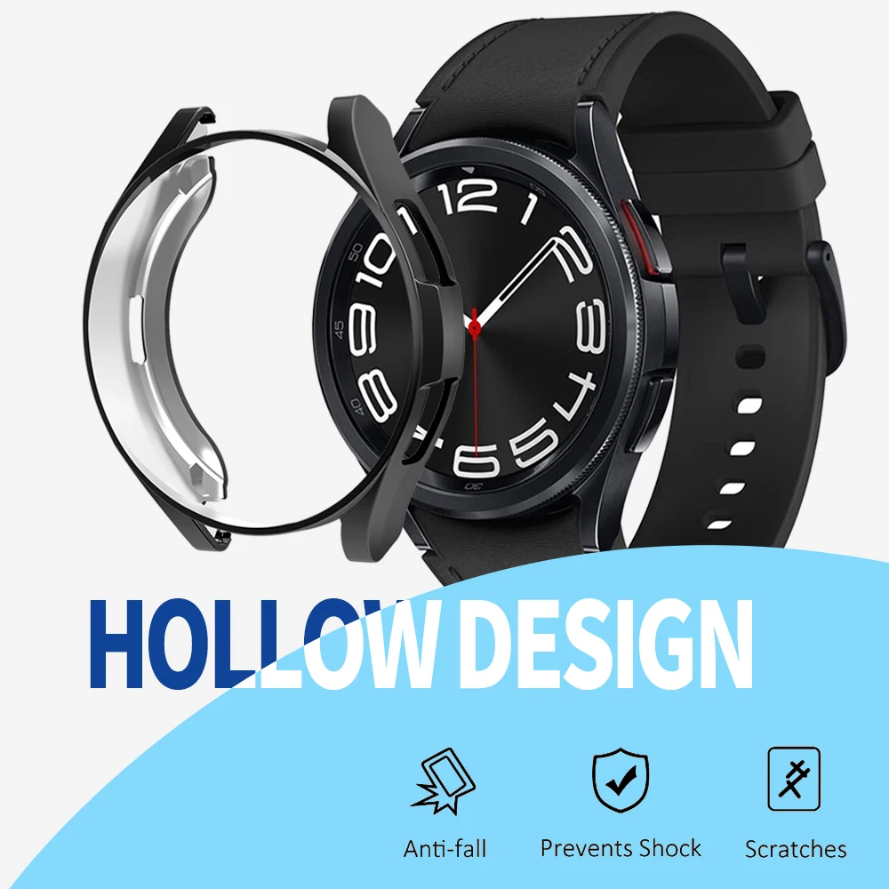 Cover for Samsung Galaxy Watch 6 Classic 43mm 47mm Plated Soft Hollow Frame Protector Bumper for Watch 6 Classic Protective Case