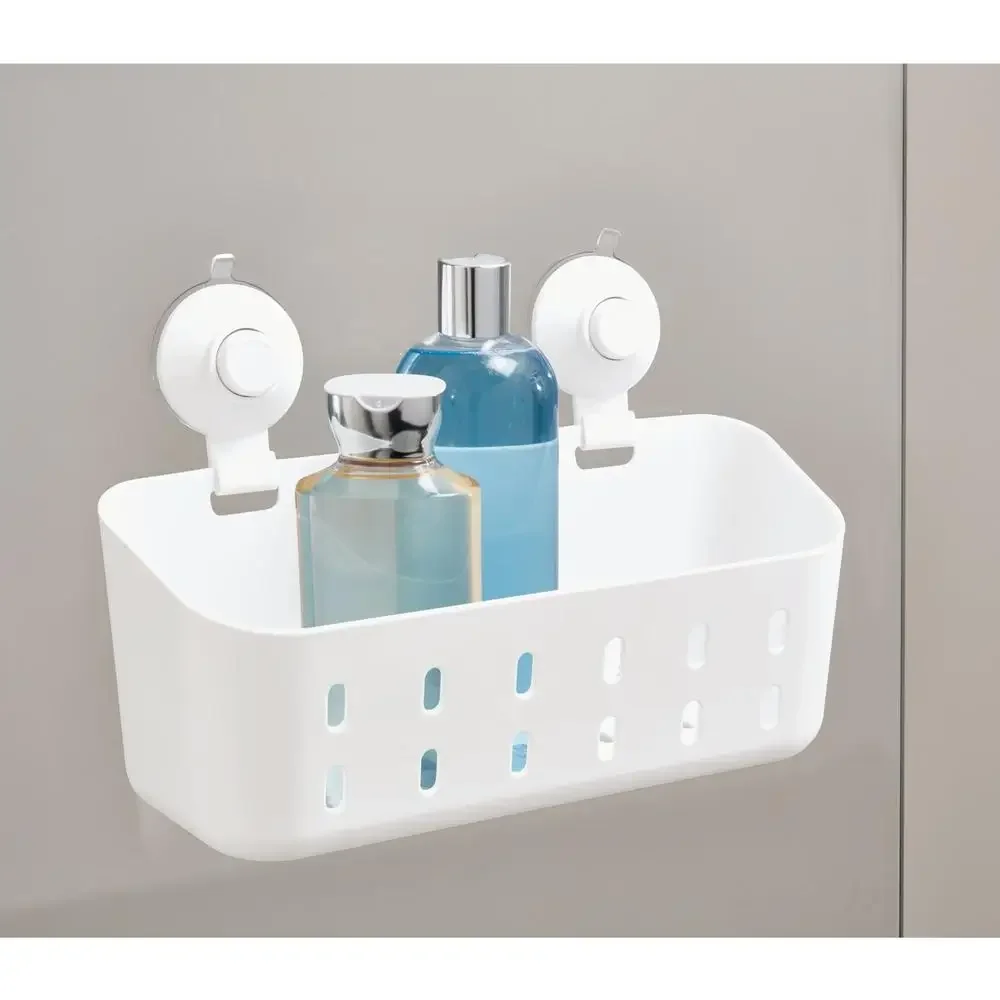 Cade Rectangle Suction Shower Basket Organizer White Rust Resistant Easy Install BPA-Free Compact Size 4.76"x11.88"x7.76