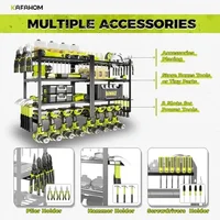 8-Cordless Drill Holder Wall Mount Tool Organizer Rack Shelf 4 Layer Garage Storage Metal Organizer Shelf with Hammer Pliers 2
