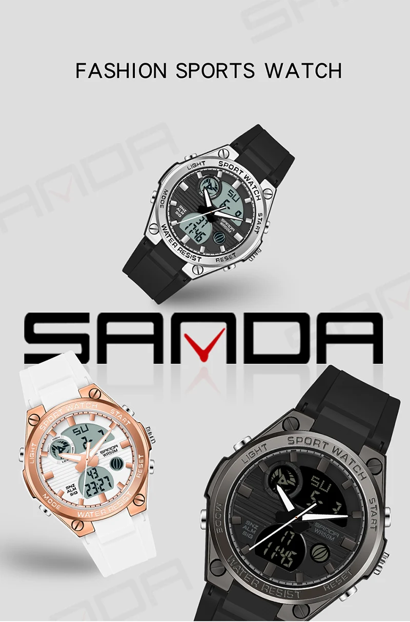 SANDA Luxury Ms LED Digital Sport Watch Fashion Casual Gold Wrist Watch Women Girl Military Waterproof Wristwatches Montre Dames