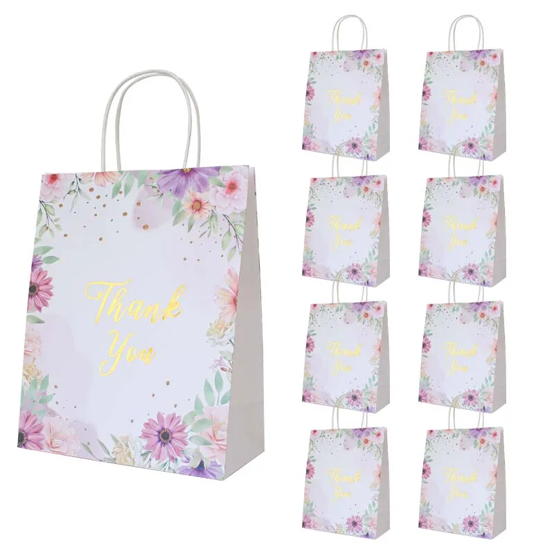 12 Stück danke Geschenk Papiertüten mit Griffen Blumenmuster danke Taschen für Geschäft, Boutique, Geschenke, Hochzeits bevorzugungen – Detail 3