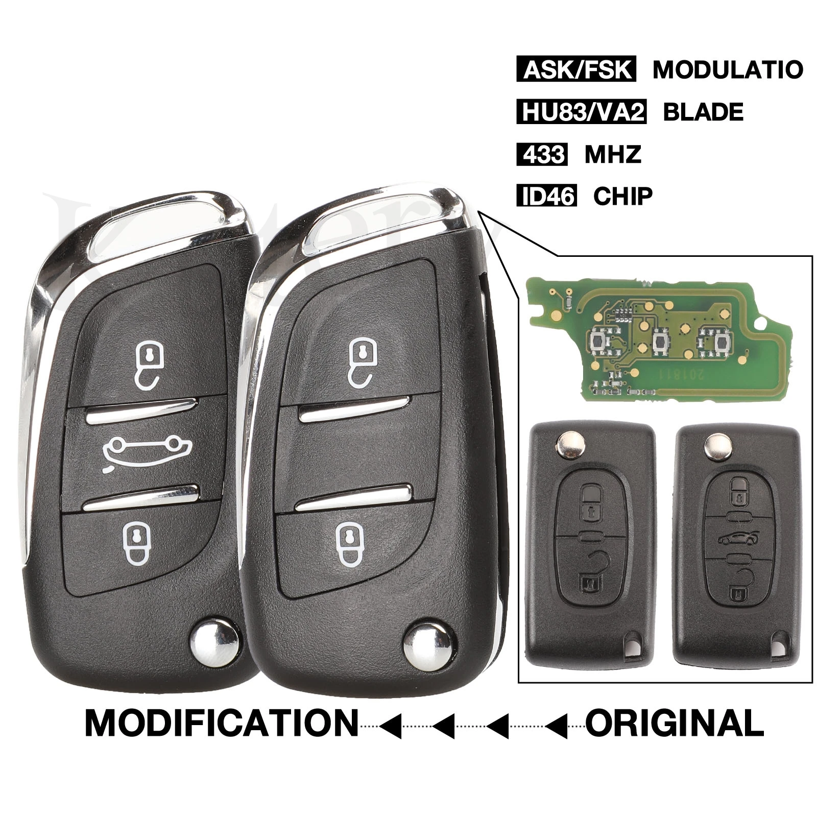 

Kutery 433 МГц ASK/FSK модифицированный дистанционный Автомобильный ключ для Citroen PICASSO C2 C3 C4 C5 C6 C8 CE0536 VA2/HU83 PCF7961 2/3 BTN ключ