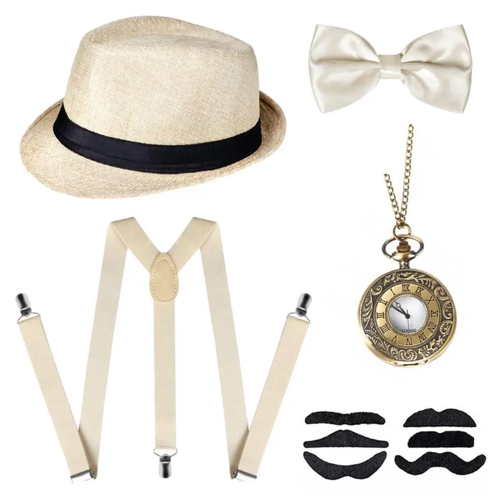 1920 Homme Gatsby Costume Accessoire Set avec Gangster Hat Barbe El