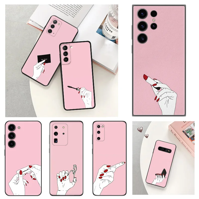 Custodia In Silicone Nero Per Samsung S24 Note20 Ultra S22 S21 Plus S23 S10 E Cartoon Pink Hand Gesture Galaxy S20 Fe Cover