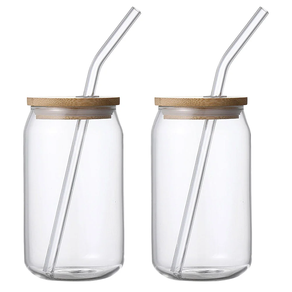 StrawGlassCupLidHeatresistantMultipurposeIcedTeaGlassesWater