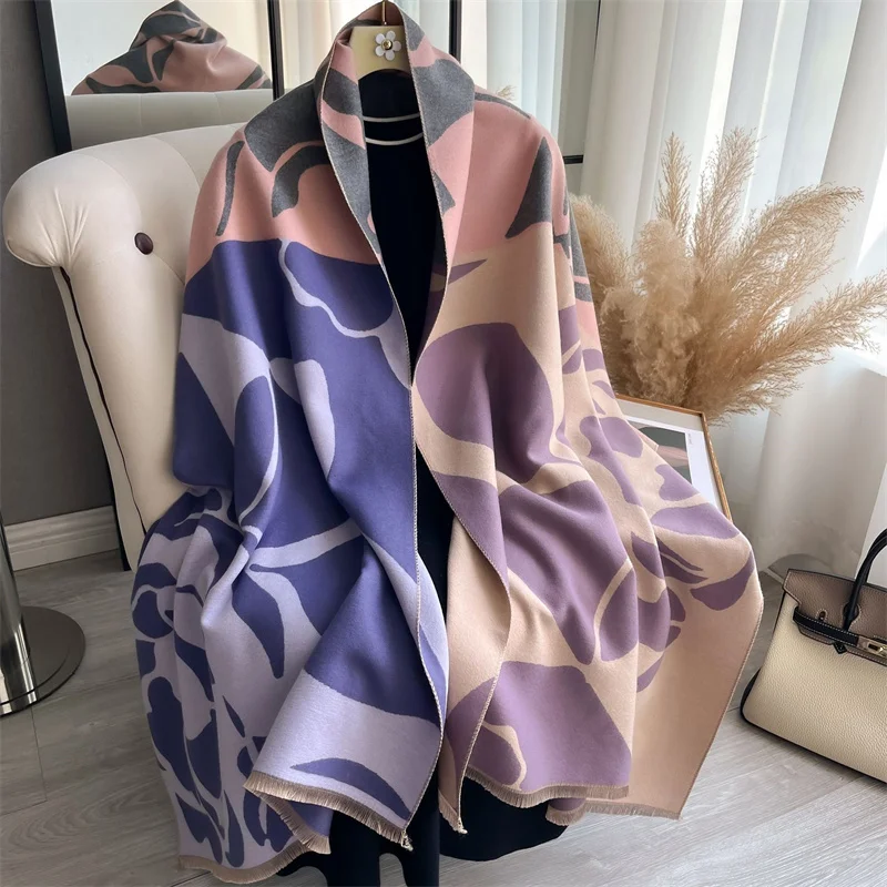 Luxury Cashmere Winter Poncho with Horse Print Shawl Wraps