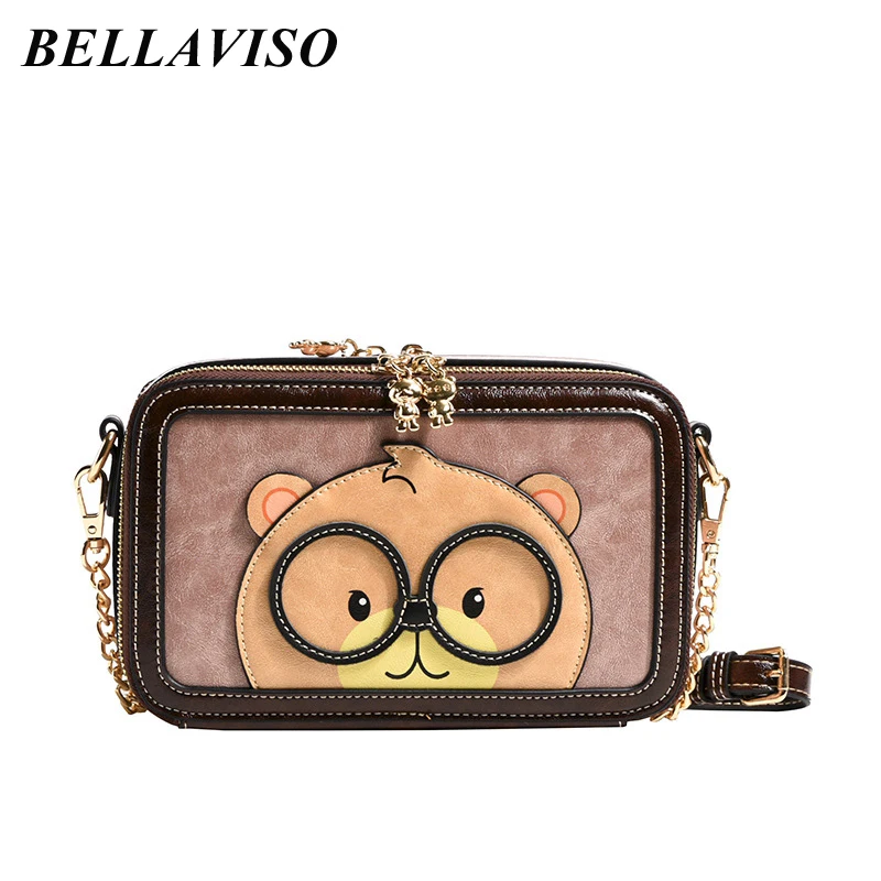 

BellaViso Delicate Women's Soft PU Crossbody Bag Female's New Casual Satchels Cartoon Bear Pattern Chain Shoulder Bags BLCR-64