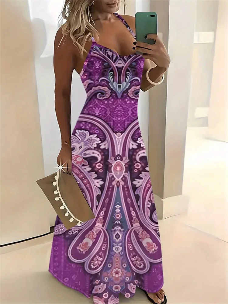 thumbnail image 1 of Vestido de verano sin mangas para mujer, nuevo, informal, largo, retro, con tirantes, estampado de textura 3D, cómodo y transpirable., 1 of 4