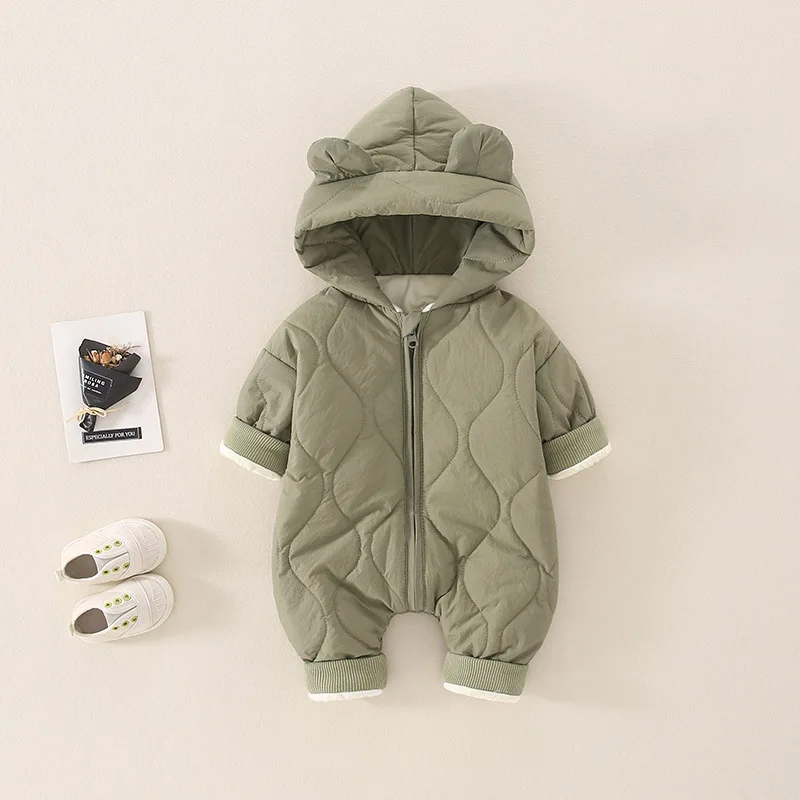 Baby Fur Lined Hoodie Romper Jumpsuit