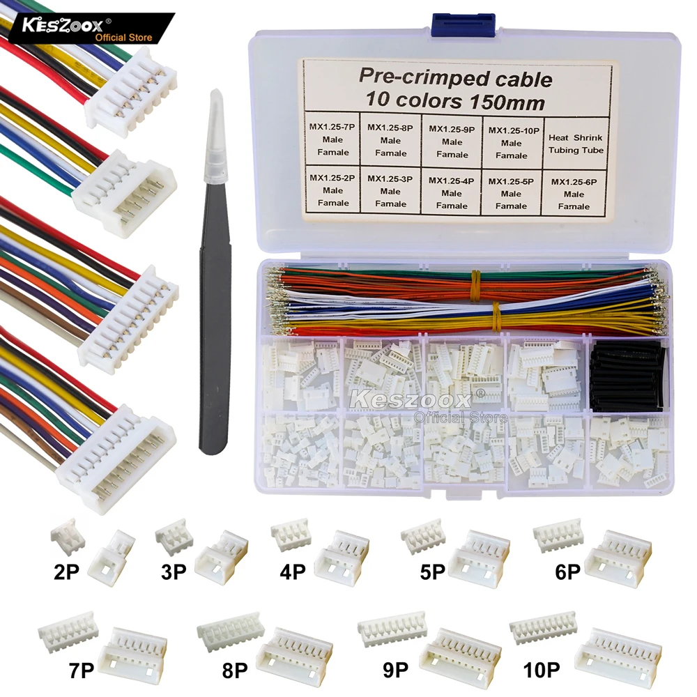 

Tcenofoxy MX1.25mm Male Female Connector Kit 2/3/4/5/6/7/8/9/10P Crimp Terminal Wire For Pixhawk APM2.8 Video Transmitter