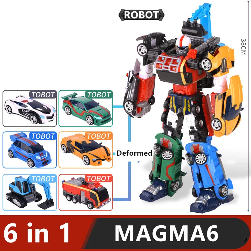 Robot Deformabile Originale Tobot 6 in 1, Auto Trasformabile ALPHA, Action Figure, Giocattoli Anime Coreani, Guerrieri Fratelli MAGMA - immagine 4