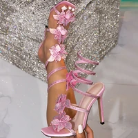 Eilyken New Design Crystal Flower Ankle Strap Women Sandals Sexy Thin High Heels Open Toe Stripper Party Ladies Shoes - Image 2