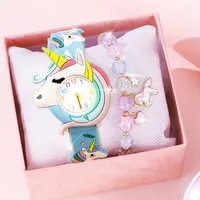 【Watch+Bracelet】Kegllect  New Children's Cartoon Pattern  Unicorn Silicone   Bead Bracelet Set Student  2