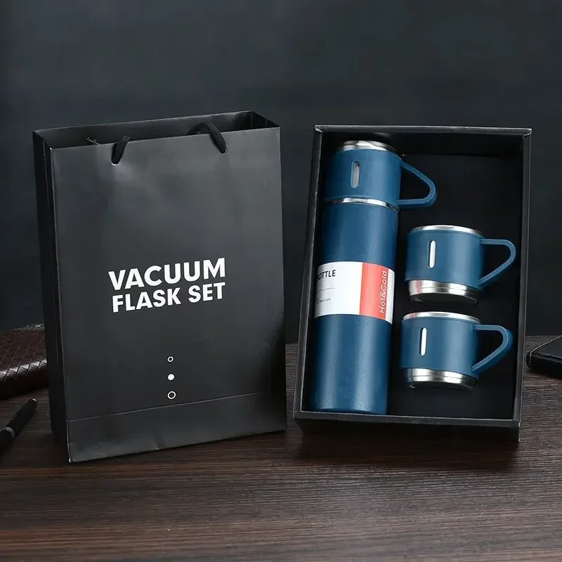 Insulated Thermos with Three Lids - 24 Hour Hot/Cold Retention, Stainless Steel Gift Packaging 1