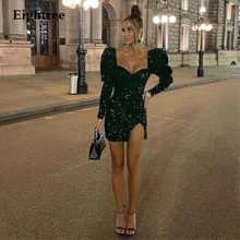 

Eightree Black Sequies Full Sleeves Prom Evening Dresses Sweetheart Short Sparkly Mini Shiny Club Formal Party Night Prom Gowns