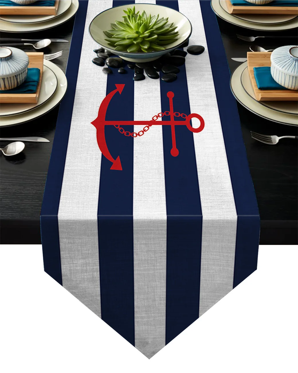 

Simple Blue And White Stripes Anchor Table Runners Tablecloths Tablerunner Vintage Wedding Party Long Table Runner Stain