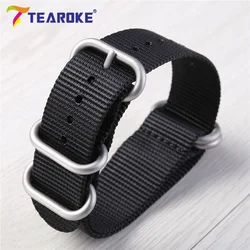 Men's Military - Style Durable Nylon Watch Strap with Stainless Steel Buckle - 22mm (Black Silver)