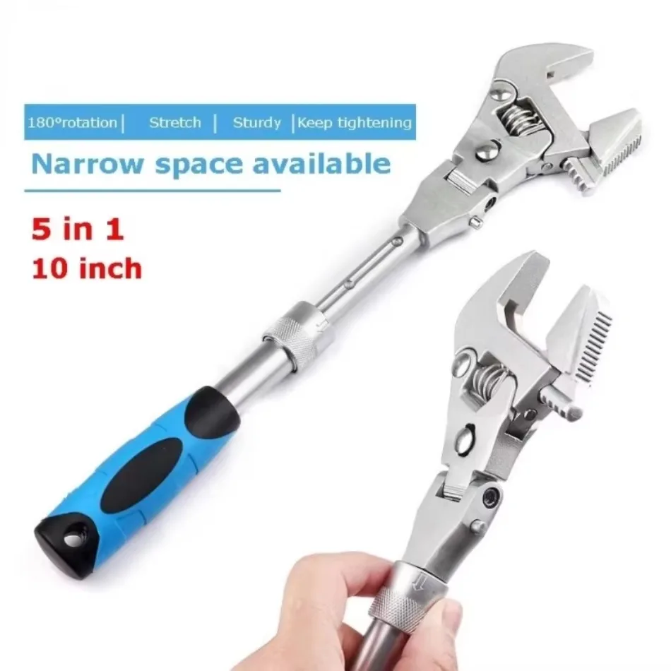 1 Pcs Multi Functional in 10 Inch Telescopic Adjustable Wrench Folding Shaking Ratchet Wrench Bathroom Air Conditioning Wrench