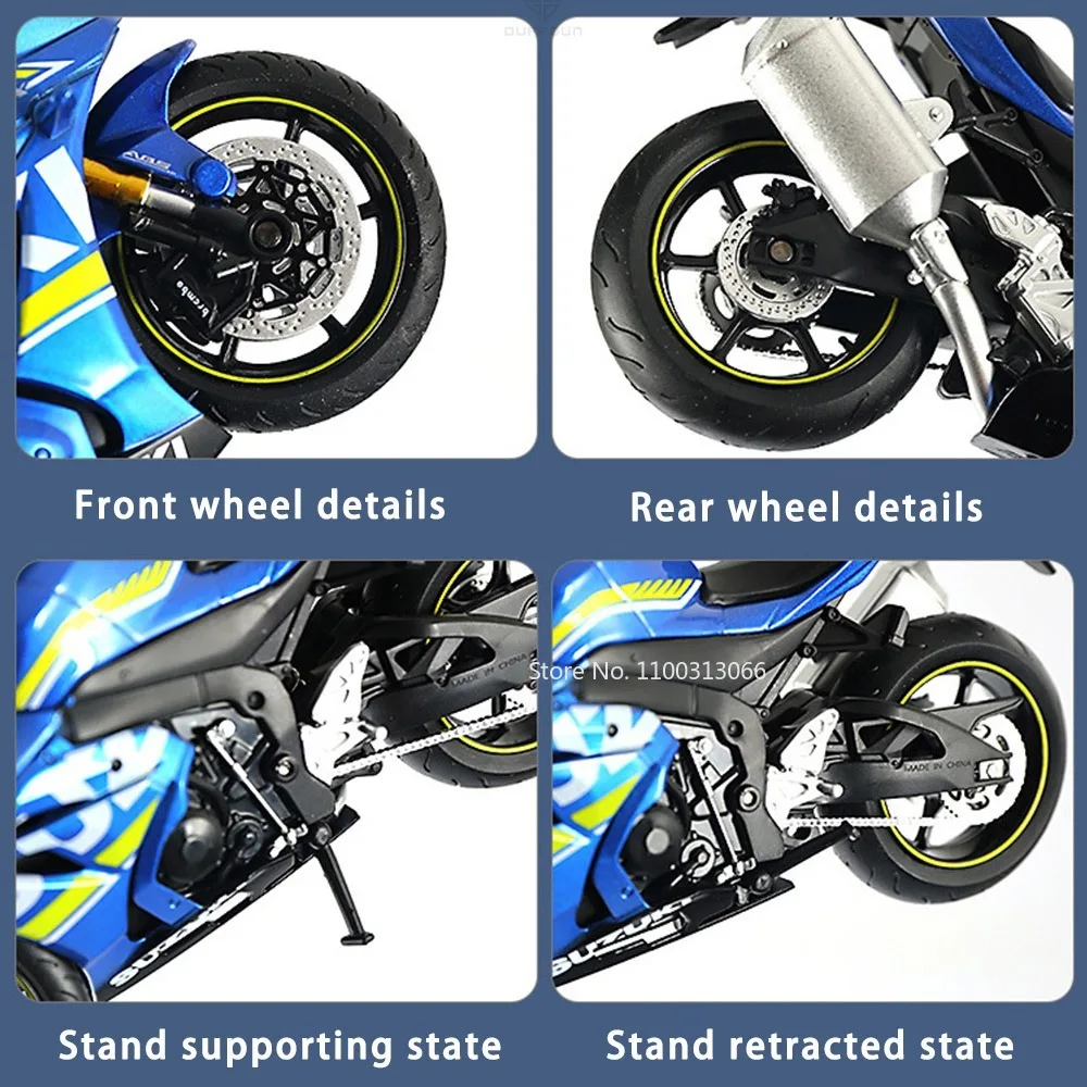 1/12 Scale SUZUKI GSX R1000 Motorcycle Static Decoration Alloy Diecast Model Simulation Motorcycle Toy for Child Birthday Gifts 5