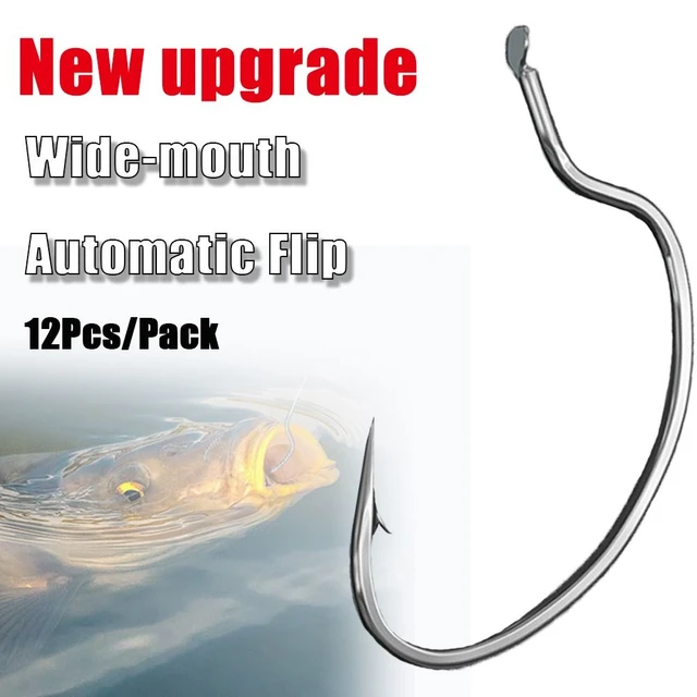 12Pcs/Pack Wide-mouth High Carbon Steel Fishing Hook Sharp Barbed Automatic  Flip Fishhook for Carp Fishing Accessories - AliExpress