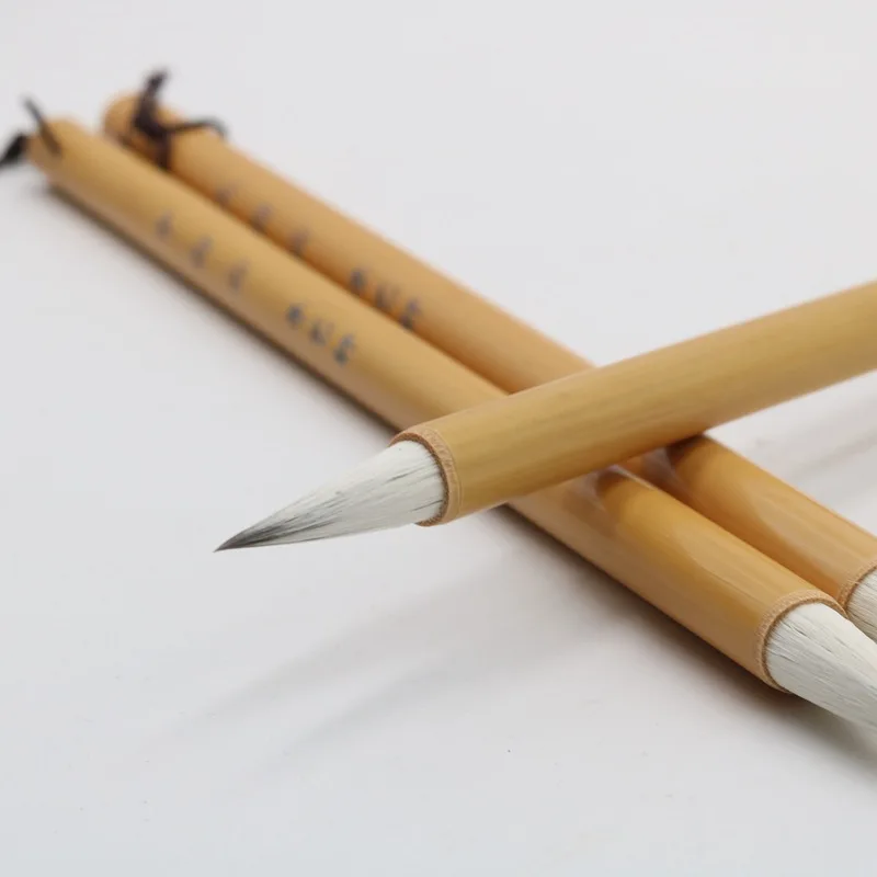 Bamboo Calligraphy Brush Chinese Traditional Watercolor Painting Brush Weasel Wool Hair Regular Script Writing 3 Pcs/set Paint Brush Calligraphy Brush
