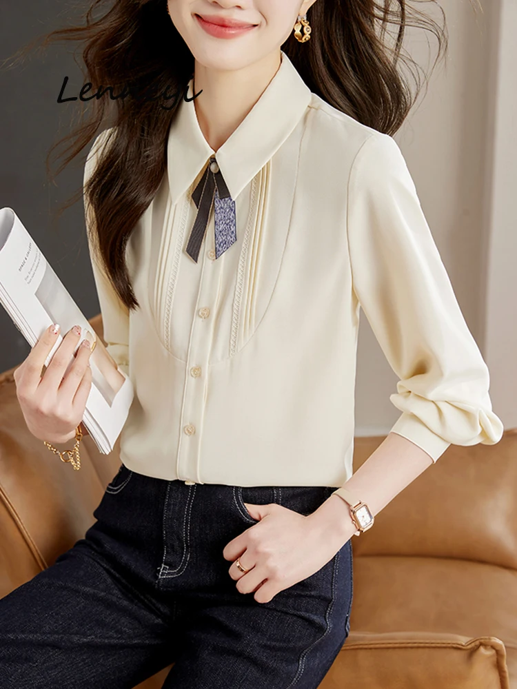 

Spring Korean Women Chiffon Shirt Blouse Shirts Women Blouses Woman Long Sleeve Blouse Office Lady High Quality Lapel New Shirt
