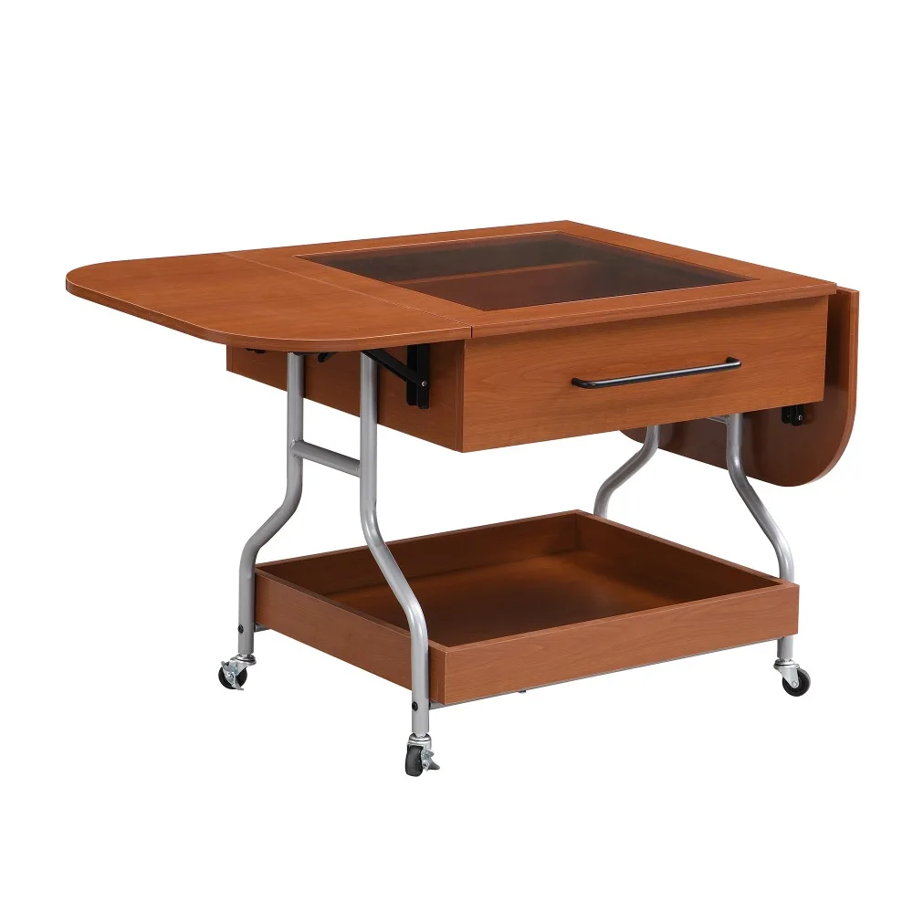 Modern Extended Coffee Table with Wheels, Folding Coffee Table with 1 Drawer and 2-Tier Storage, Metal Frame Coffee Table 5