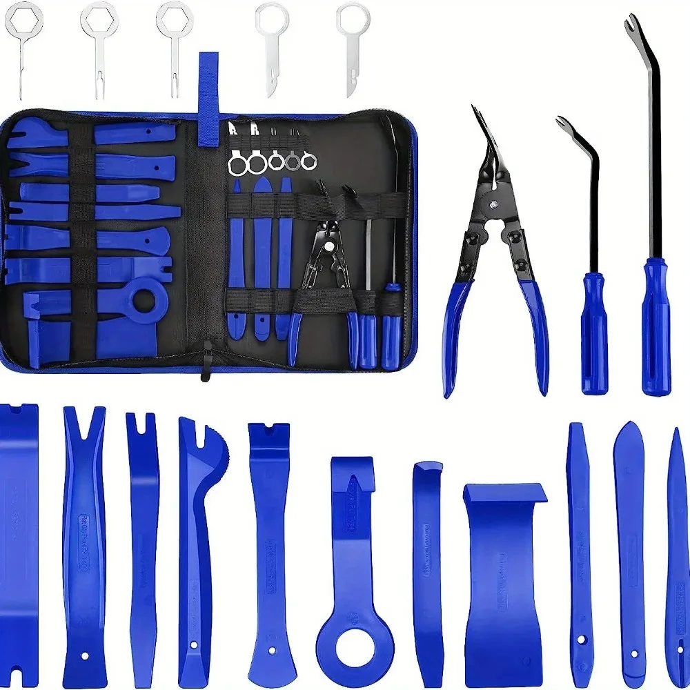 19Pcs Trim Removal Tool Set Clip Plier Upholstery Remover Nylon Car Panel Removal with Portable Storage Bag