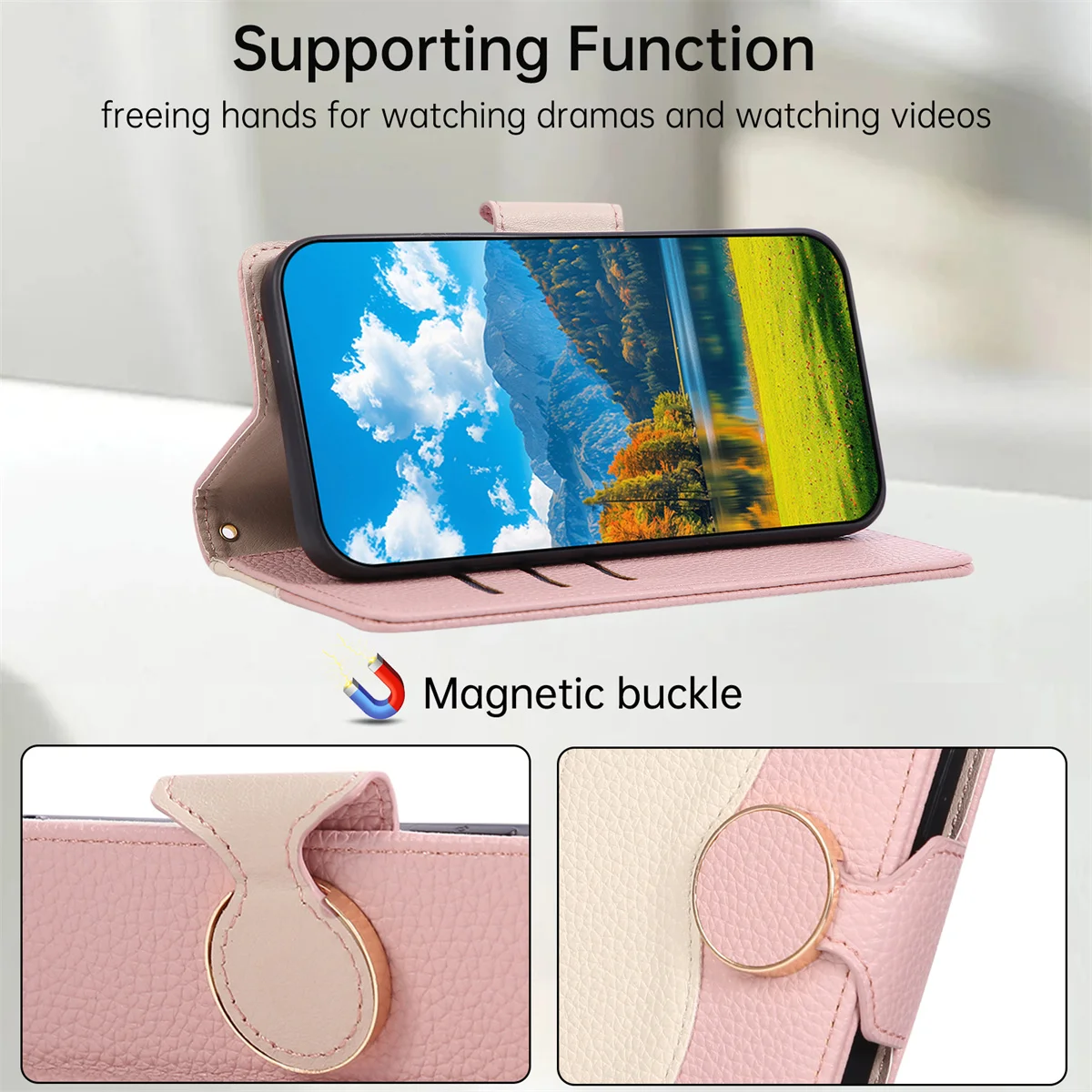 Leather Crossbody Wallet Phone Case with Wrist Strap and Card Holder