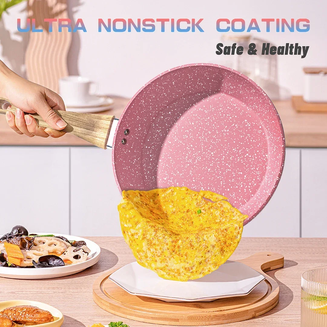 Frying Pan Nonstick, 9.5 Inch Pink Egg Pan, Non Stick Fry Pan 100