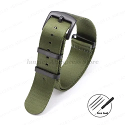 Premium Nylon Watch Strap with Black Ring Buckle - Universal Sports Band - 22mm (Army Green)
