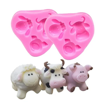 Simpatici animali da fattoria testa fondente stampo mucca pecora maiale torta in Silicone decorazione Pop Cupcake Topper 3D caramelle al cioccolato per Baby Shower