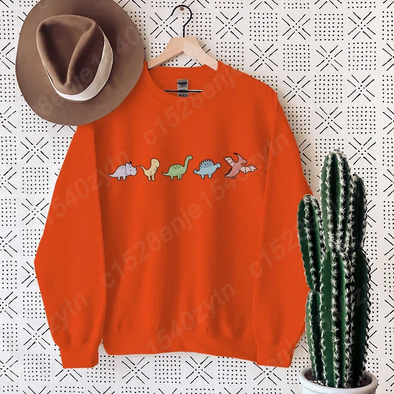 Sudadera con estampado de dinosaurio, jerséis casuales de cuello redondo y manga larga para otoño e invierno, sudaderas de gran tamaño para mujer