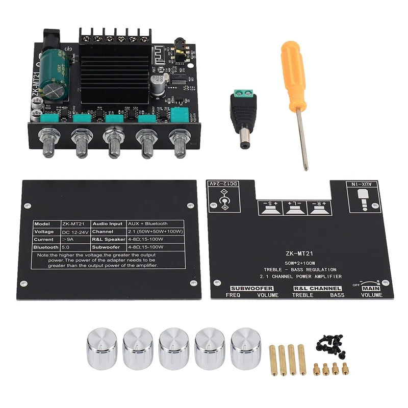 ZK-MT21 2.1 채널 블루투스 5.0 서브우퍼 앰프 보드, 50WX2 + 100W 파..