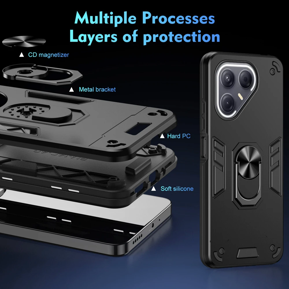 Shockproof Armor Phone Case with Silicone & Metal Ring Stand