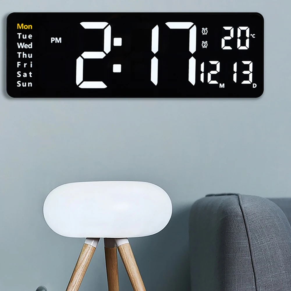 Digital Wall Clock Dual Alarms Temperature Thermometer