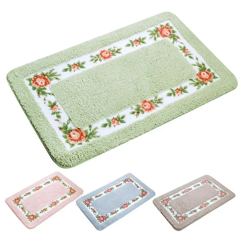 

Floral Bathroom Rug Non Slip Bath Floor Mat Pretty Floral Rural Style Romantic Rose Flower Rug Living Room & toilet Floor Mats