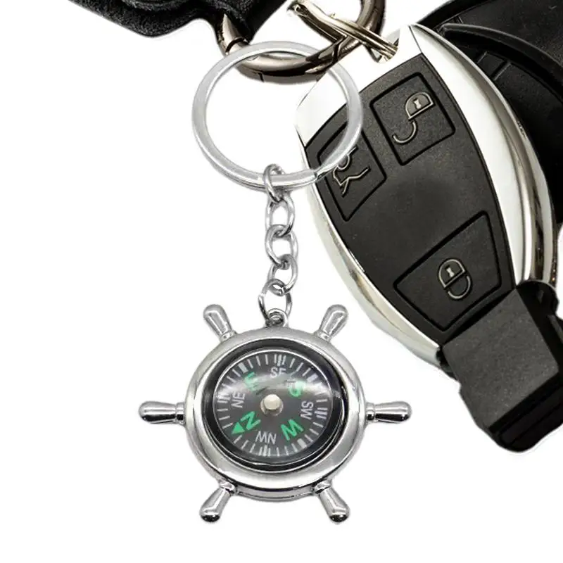 

Metal Keychain Compass Metal Mini Compass Pendant Simulated Rudder Design Survival Tool For Field Practice Hiking Camping