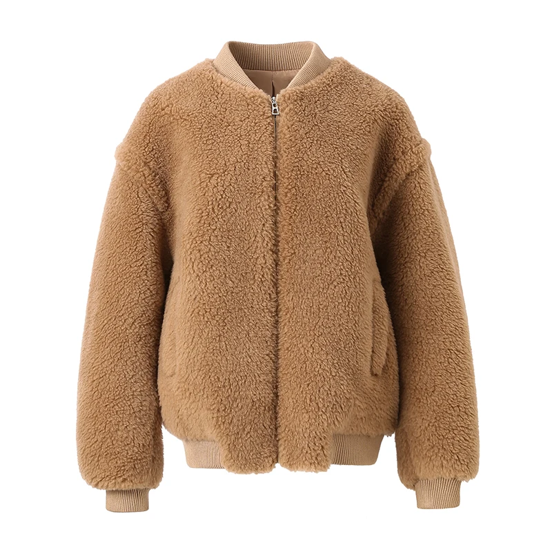 

Women's Teddy Bear Coat Real Wool Bomber Jacket Lady's Alpaca Teddy Coat Long Jacket Fashion Outwear Female Sheep Fur S5041