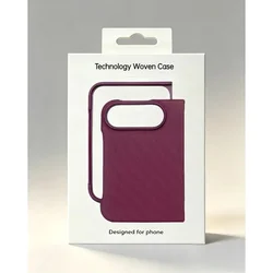 Premium Woven Texture Magnetic Fold Phone Case with Shockproof Protection and MagSafe Compatibility for iPhone Duo (Cherry Red)