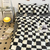 Parure de lit à carreaux noir et blanc, ensemble complet de literie à grille géométrique, housse de couette à carreaux en treillis doux avec 2 taies d'oreiller 3