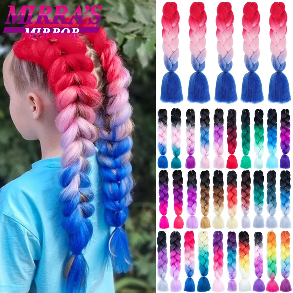 

Synthetic Jumbo Braiding Hair Extension 24" Heat Resistant Bulk Hair Yaki Texture Jumbo Braids Fake Hair For Girls Red Pink Blue
