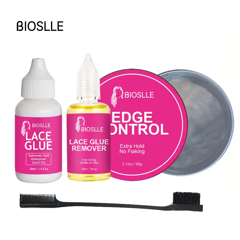 bioslle lace glue wig adhesive remover skin protectant hair edge control wax stick foam with brush kit BIOSLLE Lace Glue Remover Edge Control Strong Hold Lace Glue With Brush Kit